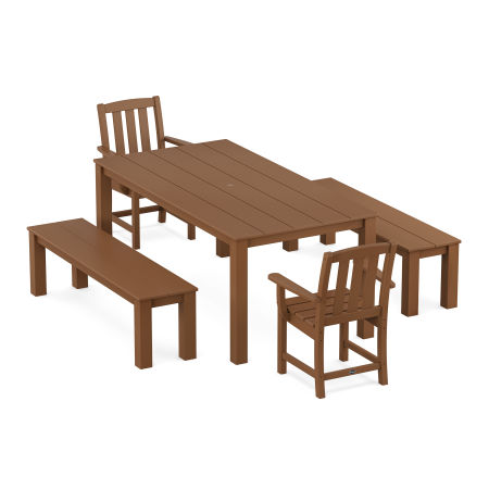 POLYWOOD Cape Cod 5-Piece Parsons Dining Set with Benches in Tree House