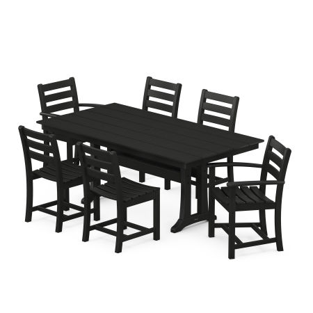 POLYWOOD Monterey Bay 7-Piece Farmhouse Trestle Dining Set in Charcoal Black