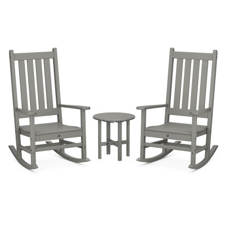 POLYWOOD Cape Cod 3-Piece Porch Rocking Chair Set with Cape Cod Round 18" Side Table in Stepping Stone