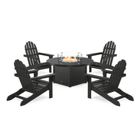POLYWOOD Cape Cod Adirondack 5-Piece Set with Round Fire Pit Table in Charcoal Black