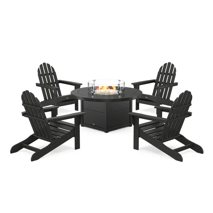 POLYWOOD Cape Cod Adirondack 5-Piece Set with Round Fire Pit Table