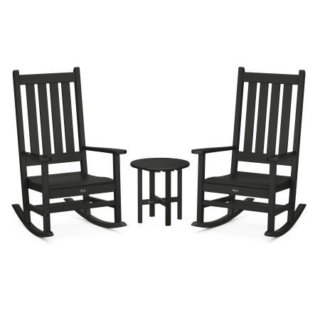 Cape Cod 3-Piece Porch Rocking Chair Set with Cape Cod Round 18" Side Table in Charcoal Black