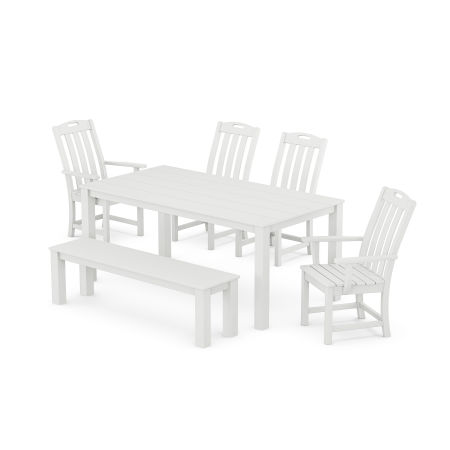 POLYWOOD Yacht Club 6-Piece Parsons Dining Set with Bench in Classic White