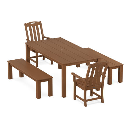 POLYWOOD Yacht Club 5-Piece Parsons Dining Set with Benches in Tree House