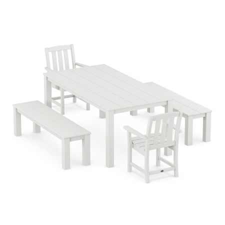 POLYWOOD Cape Cod 5-Piece Parsons Dining Set with Benches in Classic White