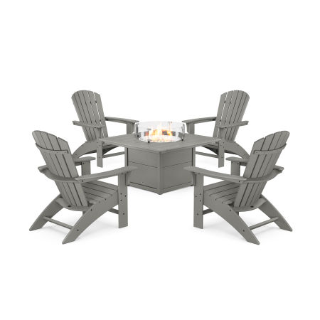 POLYWOOD Yacht Club Adirondack 5-Piece Set with Square Fire Pit Table in Stepping Stone