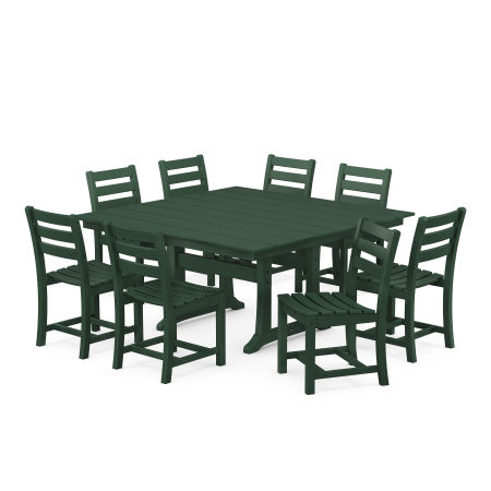 POLYWOOD Monterey Bay 9-Piece Farmhouse Trestle Dining Set in Rainforest Canopy