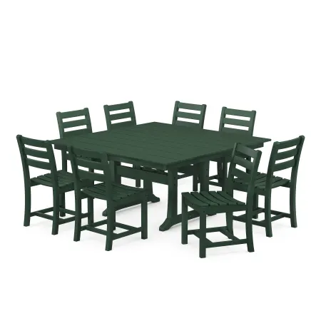 POLYWOOD Monterey Bay 9-Piece Farmhouse Trestle Dining Set in Rainforest Canopy