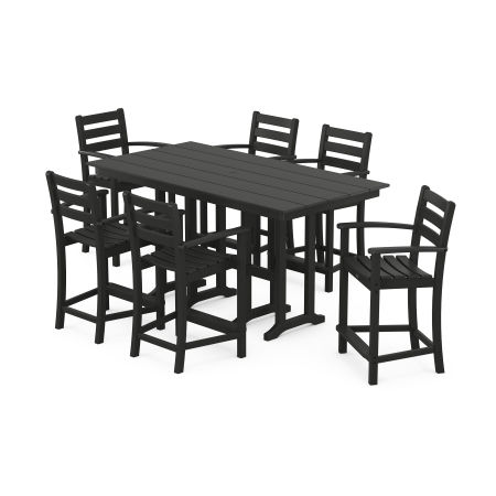 POLYWOOD Monterey Bay 7-Piece Farmhouse Arm Chair Counter Set in Charcoal Black