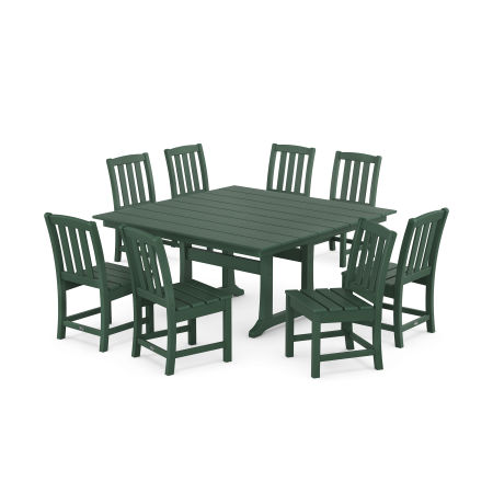 POLYWOOD Cape Cod Side Chair 9-Piece Square Farmhouse Dining Set with Trestle Legs in Rainforest Canopy
