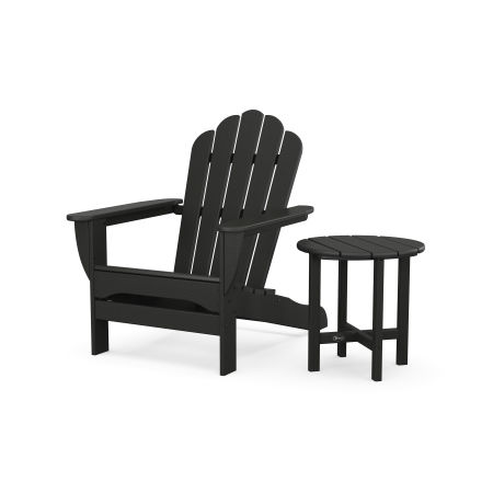 POLYWOOD Monterey Bay Oversized Adirondack Chair with Side Table in Charcoal Black