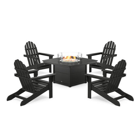 POLYWOOD Cape Cod Adirondack 5-Piece Set with Yacht Club Fire Pit Table in Charcoal Black