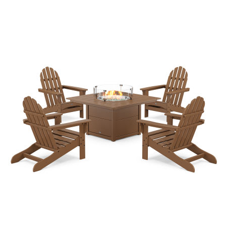 POLYWOOD Cape Cod Adirondack 5-Piece Set with Square Fire Pit Table in Tree House