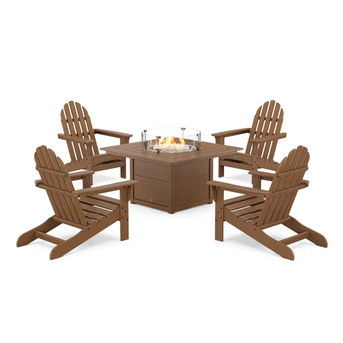 POLYWOOD Cape Cod Adirondack 5-Piece Set with Square Fire Pit Table
