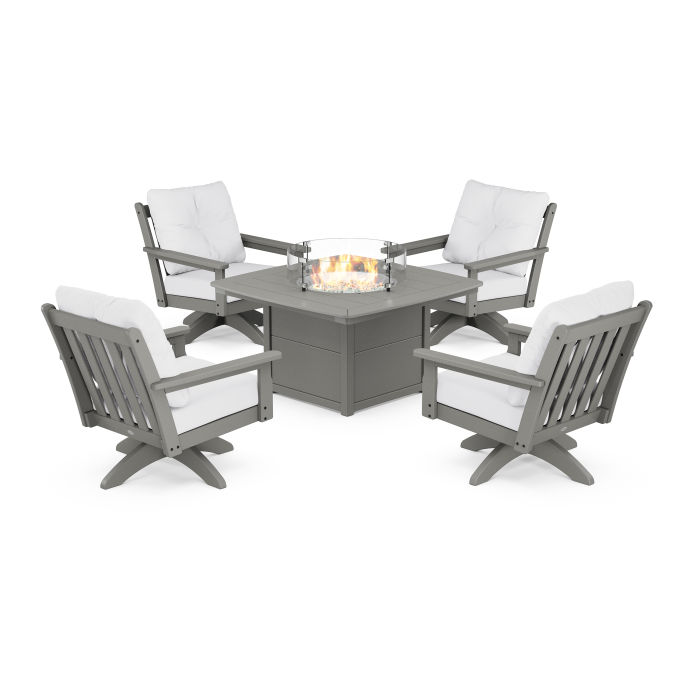 Vineyard 5-Piece Deep Seating Swivel Conversation Set with Fire Pit Table