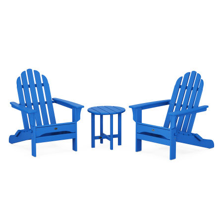 Trex Outdoor Furniture Cape Cod Folding Adirondack Set with Side Table in Pacific Blue