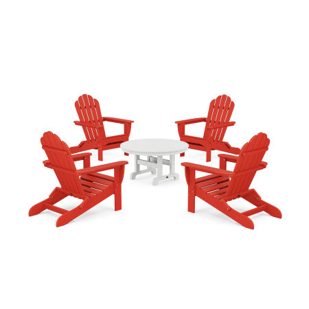 POLYWOOD 5-Piece Monterey Bay Folding Adirondack Chair Conversation Group in Sunset Red