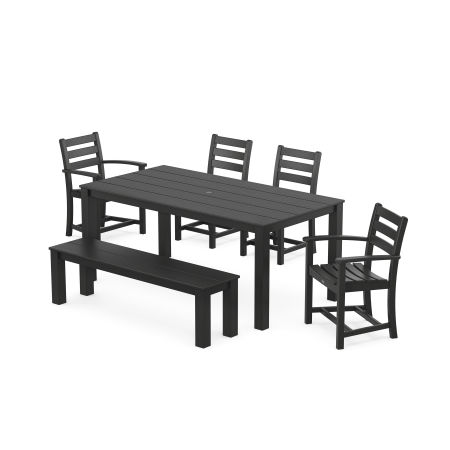 POLYWOOD Monterey Bay 6-Piece Parsons Dining Set with Bench in Charcoal Black
