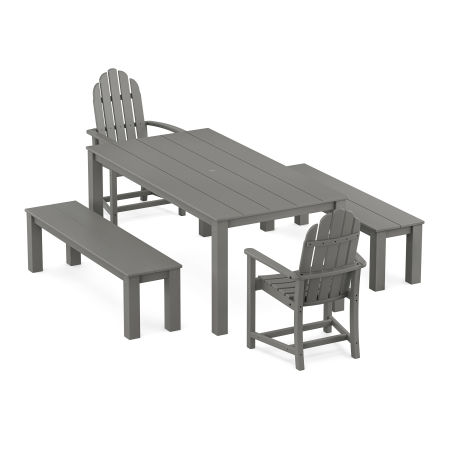 POLYWOOD Cape Cod Adirondack 5-Piece Parsons Dining Set with Benches in Stepping Stone