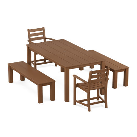 POLYWOOD Monterey Bay 5-Piece Parsons Dining Set with Benches in Tree House