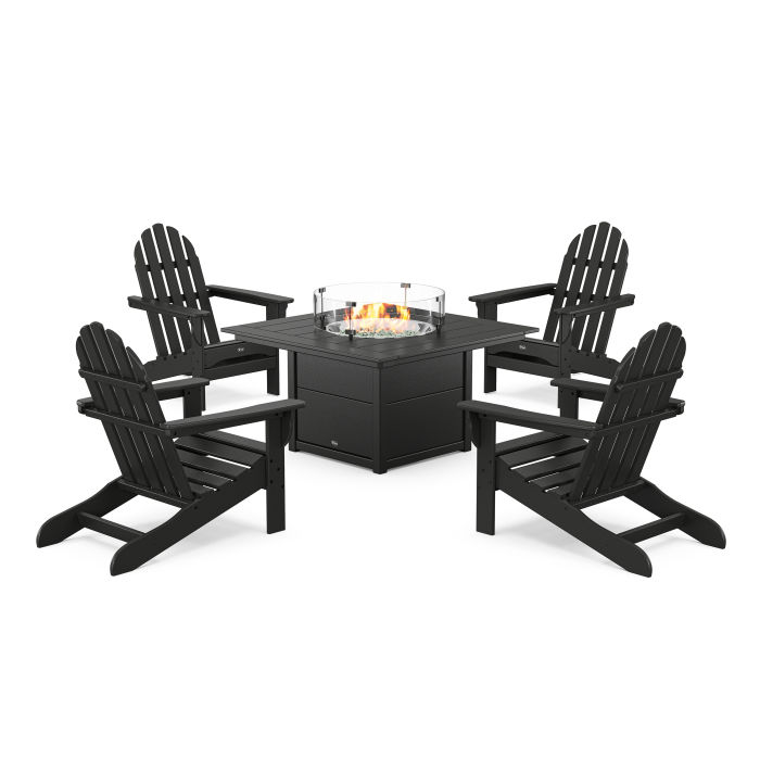 POLYWOOD Cape Cod Adirondack 5-Piece Set with Square Fire Pit Table