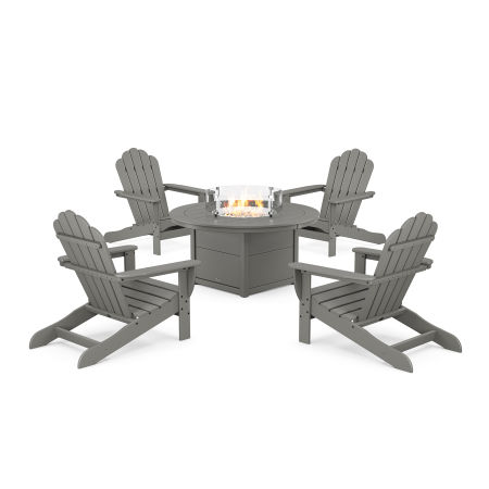 POLYWOOD 5-Piece Monterey Bay Oversized Adirondack Conversation Set with Fire Pit Table in Stepping Stone