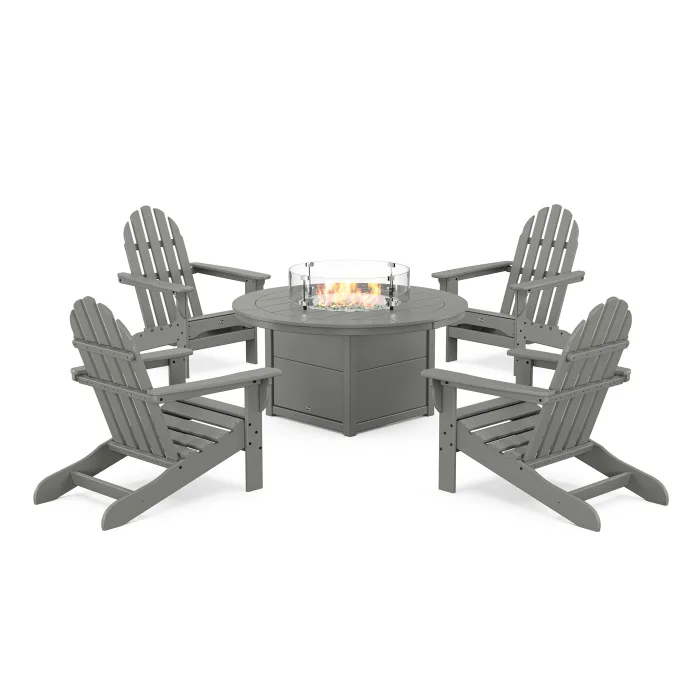 POLYWOOD Cape Cod Adirondack 5-Piece Set with Round Fire Pit Table