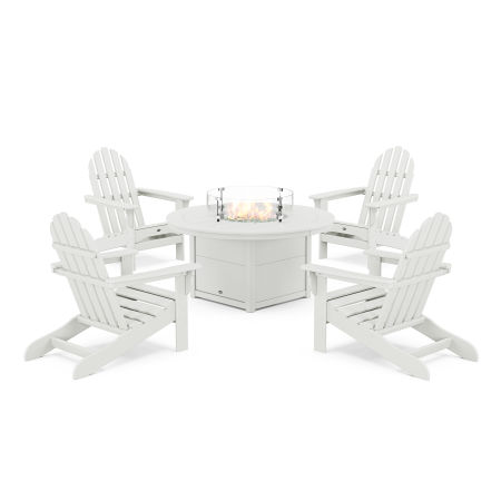 POLYWOOD Cape Cod Adirondack 5-Piece Set with Round Fire Pit Table in Classic White