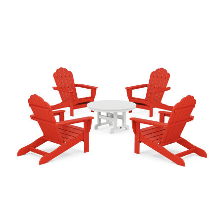 POLYWOOD 5-Piece Monterey Bay Oversized Adirondack Chair Conversation Group in Sunset Red
