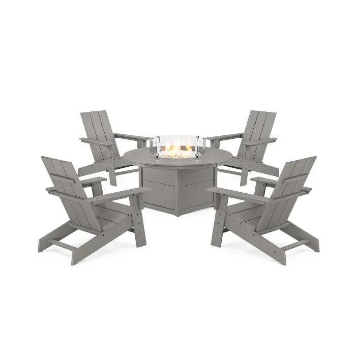 POLYWOOD Eastport Modern Adirondack 5-Piece Set with Round Fire Pit Table