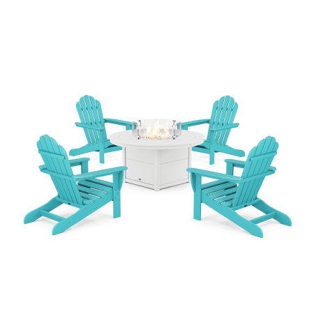 POLYWOOD 5-Piece Monterey Bay Adirondack Conversation Set with Fire Pit Table in Aruba