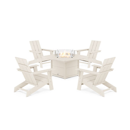 Eastport Modern Adirondack 5-Piece Set with Yacht Club Fire Pit Table