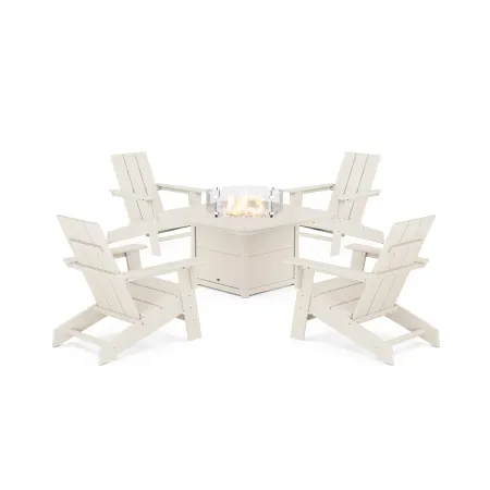 Trex Outdoor Furniture Eastport Modern Adirondack 5-Piece Set with Yacht Club Fire Pit Table