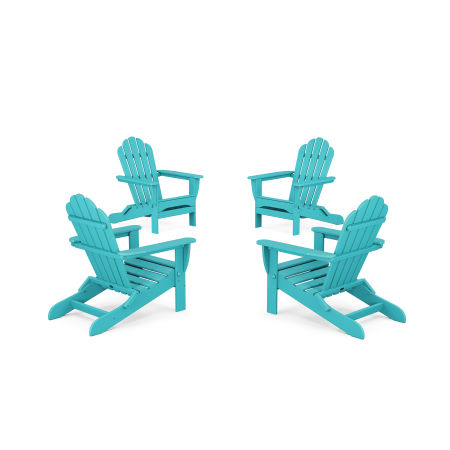 POLYWOOD 4-Piece Monterey Bay Folding Adirondack Chair Conversation Set in Aruba