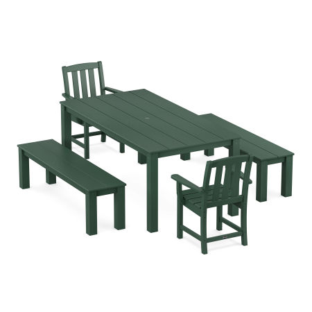 POLYWOOD Cape Cod 5-Piece Parsons Dining Set with Benches in Rainforest Canopy
