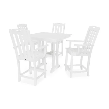 Trex Outdoor Furniture Yacht Club 5-Piece Farmhouse Arm Chair Counter Set in Classic White