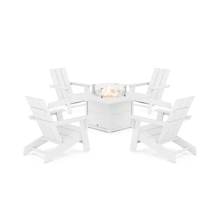 POLYWOOD Eastport Modern Adirondack 5-Piece Set with Square Fire Pit Table