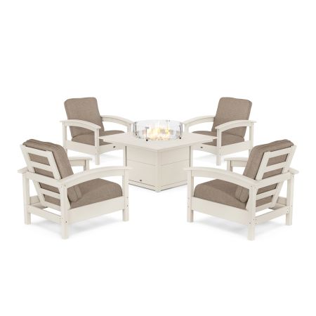 Trex Outdoor Furniture Rockport 5-Piece Deep Seating Set with Square Fire Pit Table