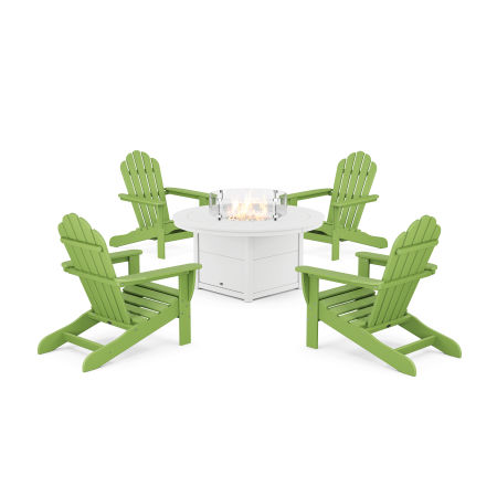 POLYWOOD 5-Piece Monterey Bay Adirondack Conversation Set with Fire Pit Table in Lime