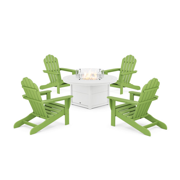 POLYWOOD 5-Piece Monterey Bay Adirondack Conversation Set with Fire Pit Table