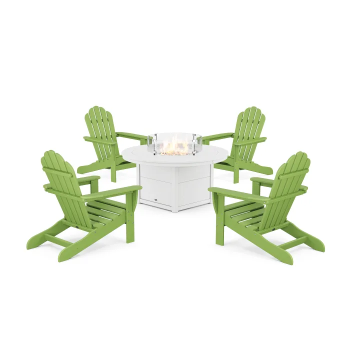 POLYWOOD 5-Piece Monterey Bay Adirondack Conversation Set with Fire Pit Table