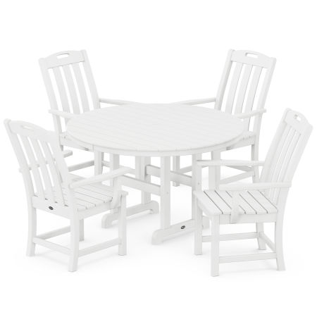 Yacht Club 5-Piece Round Arm Chair Dining Set in Classic White