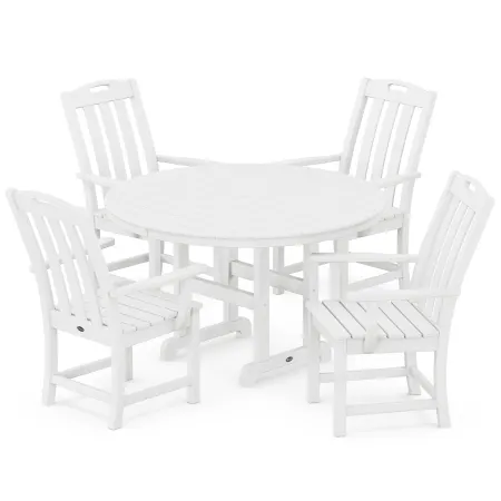 POLYWOOD Yacht Club 5-Piece Round Arm Chair Dining Set in Classic White