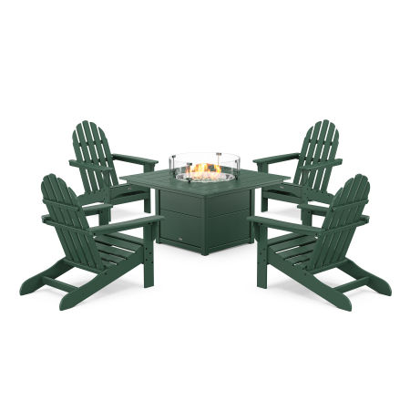 POLYWOOD Cape Cod Adirondack 5-Piece Set with Square Fire Pit Table in Rainforest Canopy
