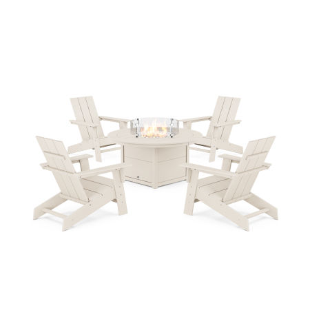 Eastport Modern Adirondack 5-Piece Set with Round Fire Pit Table