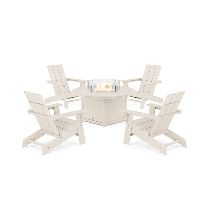 POLYWOOD Eastport Modern Adirondack 5-Piece Set with Round Fire Pit Table