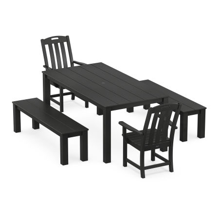 POLYWOOD Yacht Club 5-Piece Parsons Dining Set with Benches in Charcoal Black