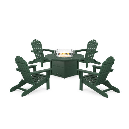 POLYWOOD 5-Piece Monterey Bay Folding Adirondack Conversation Set with Fire Pit Table in Rainforest Canopy