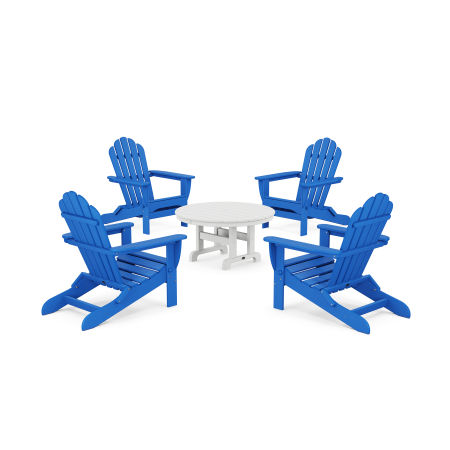 POLYWOOD 5-Piece Monterey Bay Folding Adirondack Chair Conversation Group in Pacific Blue