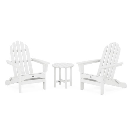 Cape Cod Folding Adirondack Set with Side Table in Classic White